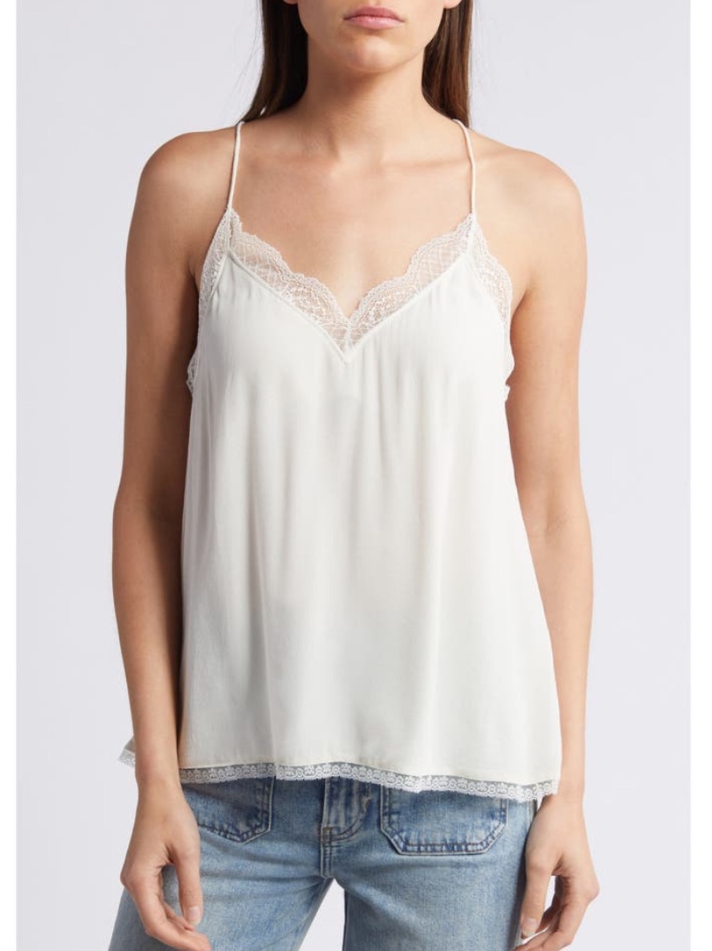 Treasure and Bond Ivory Lace-Trim Spaghetti Strap Cami